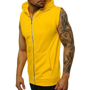 Achinel Mens Sleeveless Hoodie Zip Up Vest Tops Workout Shirts Bodybuilding Training Gym Muscle Running Tank Tops with Pockets 3XL Yellow