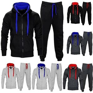 Style Spot Mens Full Zip UP Contrast Tracksuit Brushed Fleece Bottom Hoody Joggers Sports Suit (Extra Large - XL, Black/Blue)