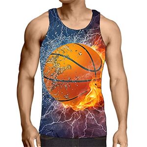 Hiser Mens Vest Sports Tank Top Funny 3D Printed Summer Sleeveless T-Shirt, Gym Athletic Fitness Muscle Bodybuilding Run Tank S-3XL (Orange Basketball,L)