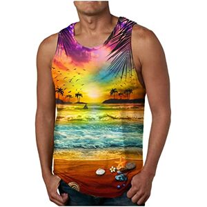 Rlehjn Tank Top Men Clearance Mens Vests Summer Hawaiian Floral Print Tank Tops Round Neck Breathable Tank Top Gym Workout Fitness Cotton Sleeveless Vest Sportswear M-6XL