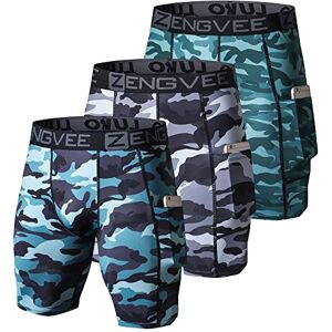 ZENGVEE 3 Pack Mens Compression Shorts with Pockets Sports Undershorts Running Base Layer Shorts Sport Undershorts for Cycling, Training, Boxing(1011-Camo Green-M)