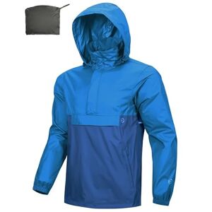 Outdoor Ventures Rain Jacket for Men Waterproof Pullover Lightweight Hooded Windbreaker Outdoor Raincoat Packaway Breathable Windproof Shell Jacket for Camping, Hiking Royal Blue/Classic Blue S