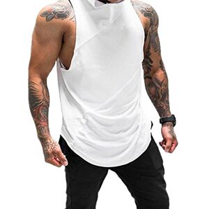 ZUEVI Men's Muscle Sleeveless Hoodies Gym Bodybuilding Stringer Tank Tops - white - XL