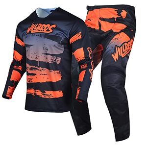 Willbros Motocross Jersey Pant Combo Mens MX Gear Set Offroad Dirt Bike Racewear Cycling Riding ATV BMX Unisex Adult Black Orange (Jersey XL Pants 36)