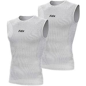 FDX Cool Mesh Base Layer Sleeveless - Men, Women Summer Cycling Vest - Ultralight, Breathable, Anti-Odour Bicycle Skins Tops - Under-Shirts for Running, Gym, Workout Training, Hiking (White, PO2-S)