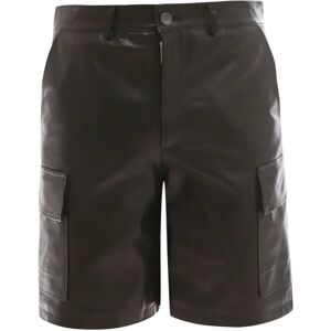 Dfour , Black Leather Bermuda Shorts Ss22 ,Black male, Sizes: S