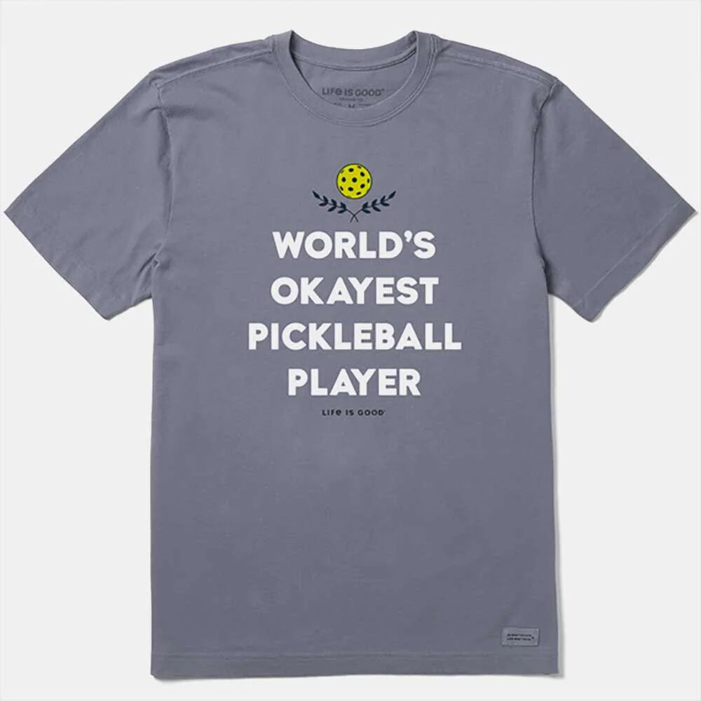 Life is Good World's Okayest Pickleball Player Tee Men's Pickleball Clothing Stone Blue