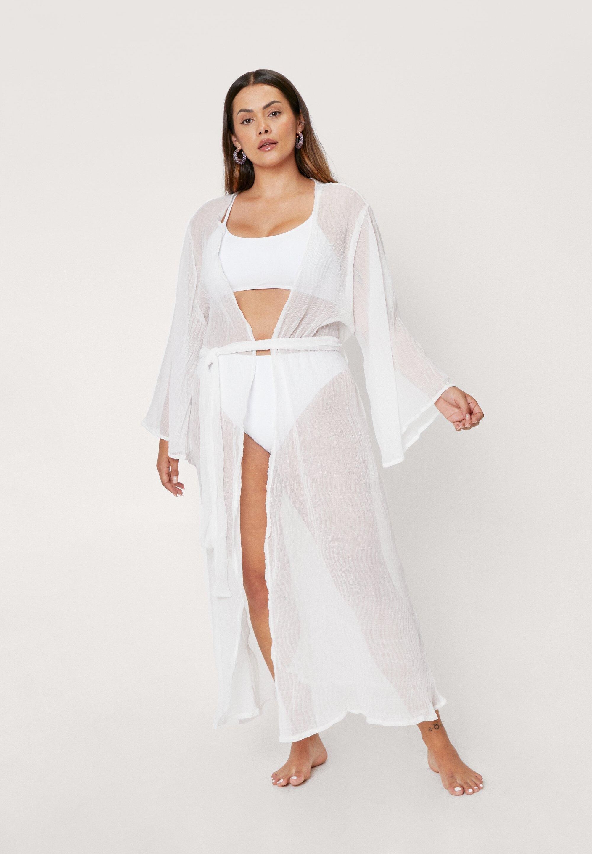 Nasty Gal Womens Wassup Beaches Plus Cover-Up Kimono - White - 26, White