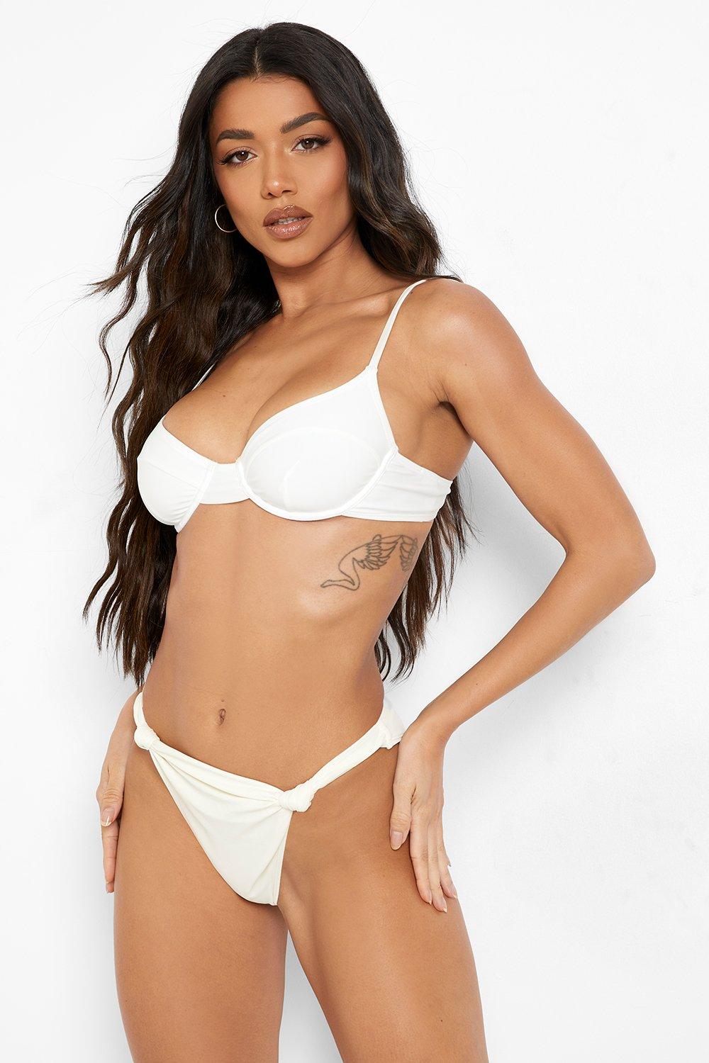 Boohoo Knot Detail Hipster Bikini Brief- Beige  - Size: 6