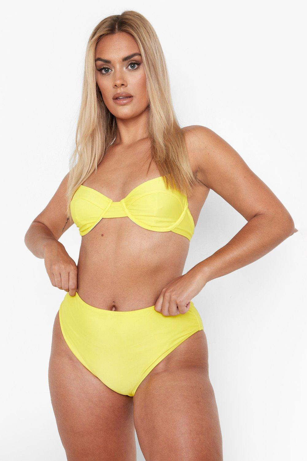 Boohoo Plus Recycled Underwire Bikini Top- Yellow  - Size: 18