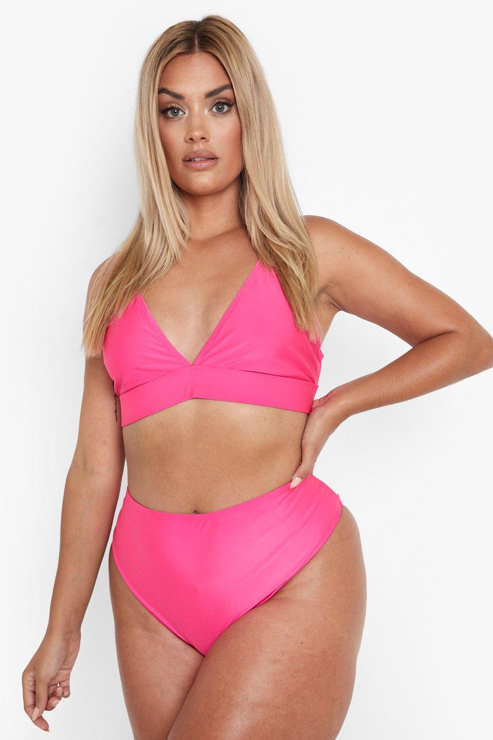 Boohoo Plus Recycled High Waist Bikini Bottoms- Pink  - Size: 26