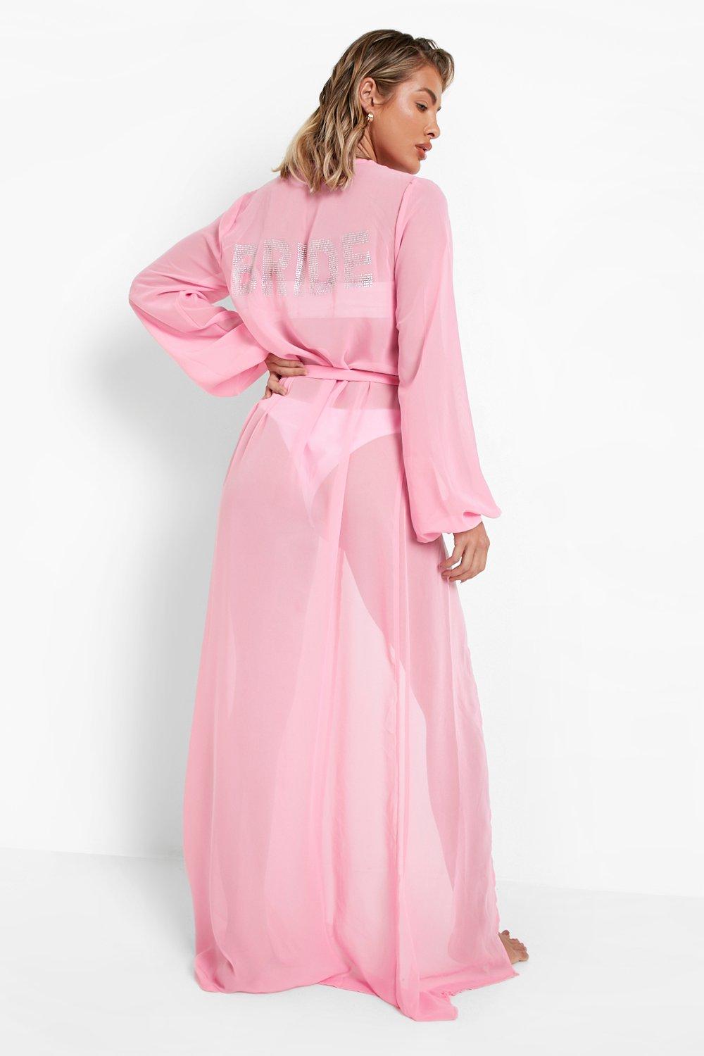 Boohoo Bride Diamante Maxi Beach Kimono- Pink  - Size: M
