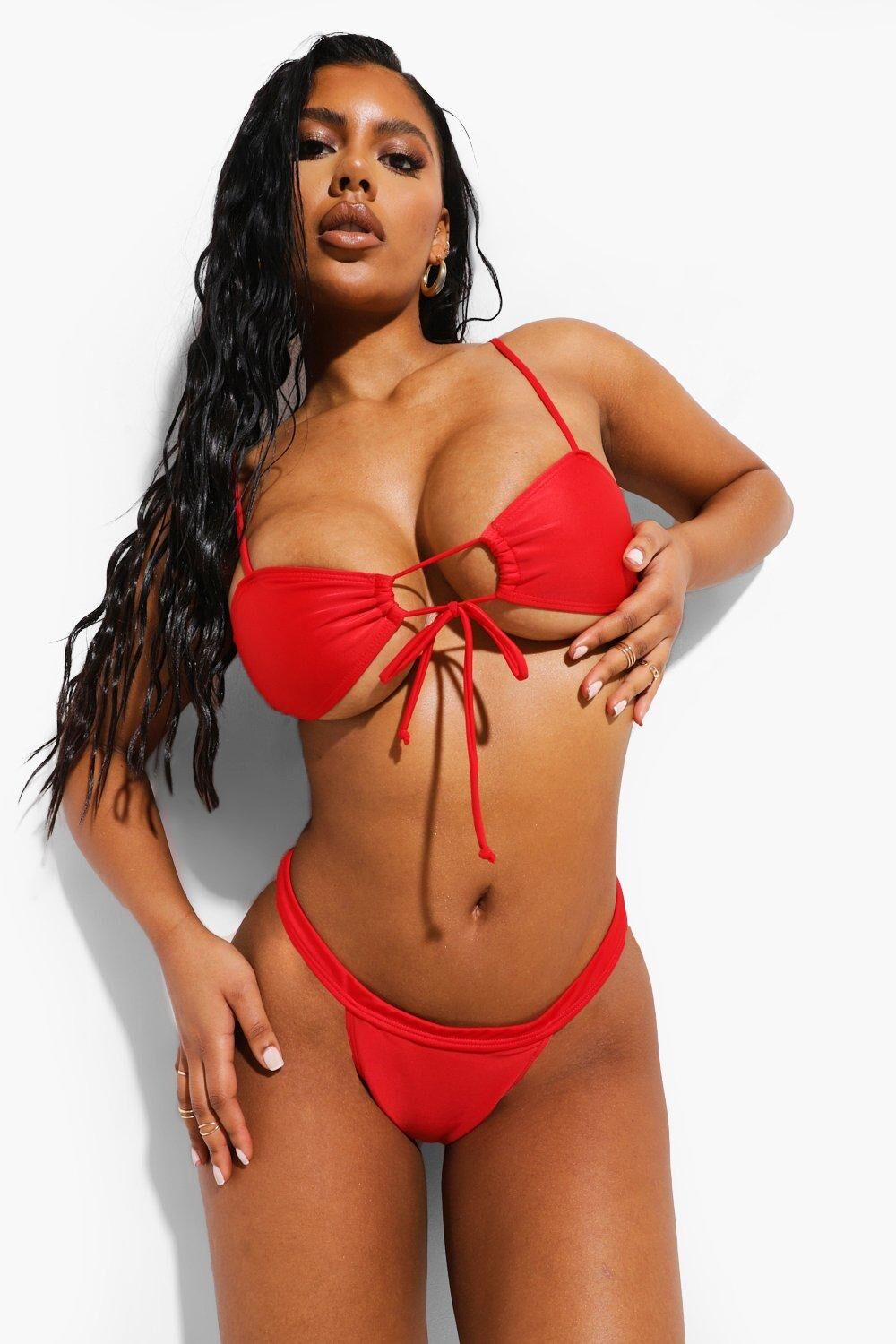 Boohoo Essentials Thick Waist Tanga Bikini Brief- Red  - Size: 6