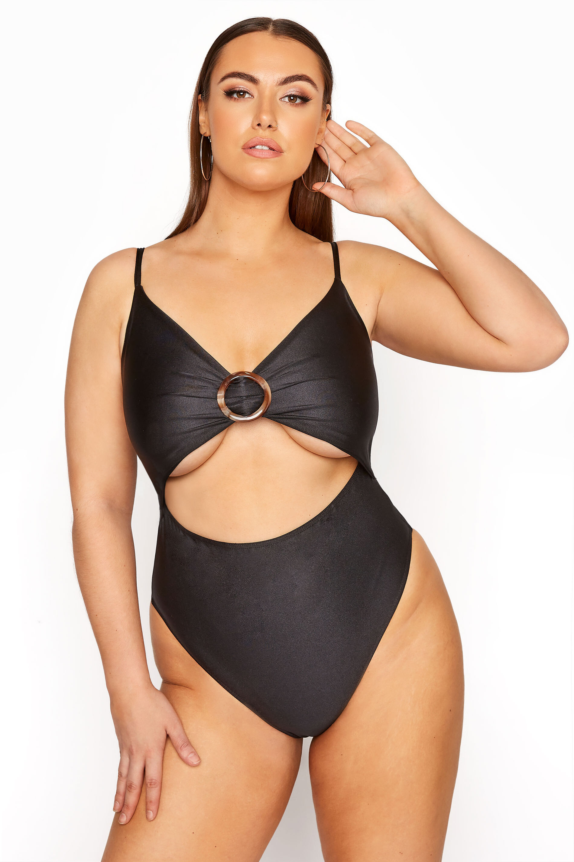 Yours Clothing Limited collection black ring detail swimsuit