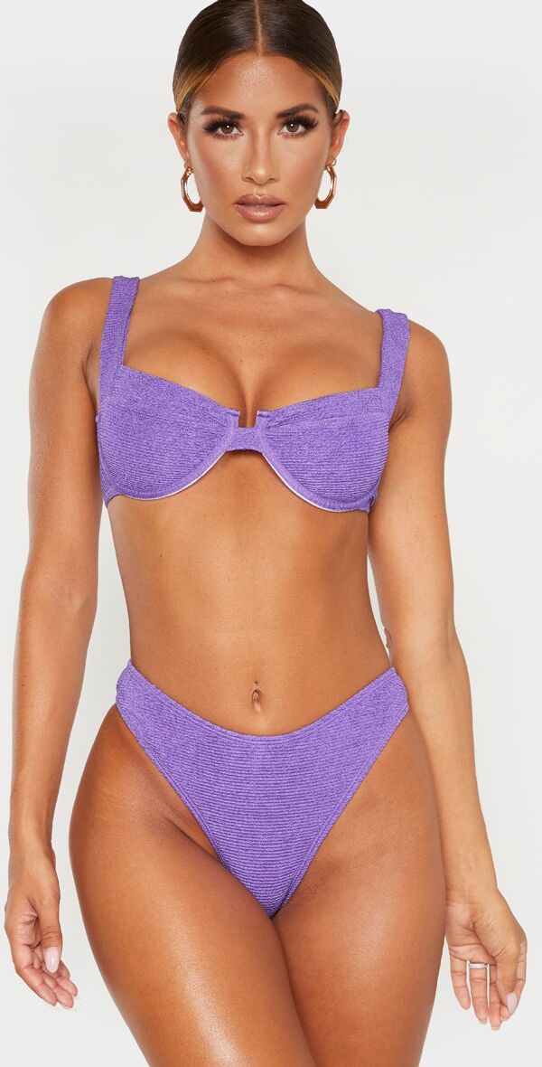 PrettyLittleThing Purple Mini Crinkle Underwired Square Neck Bikini Top  - Purple - Size: 14