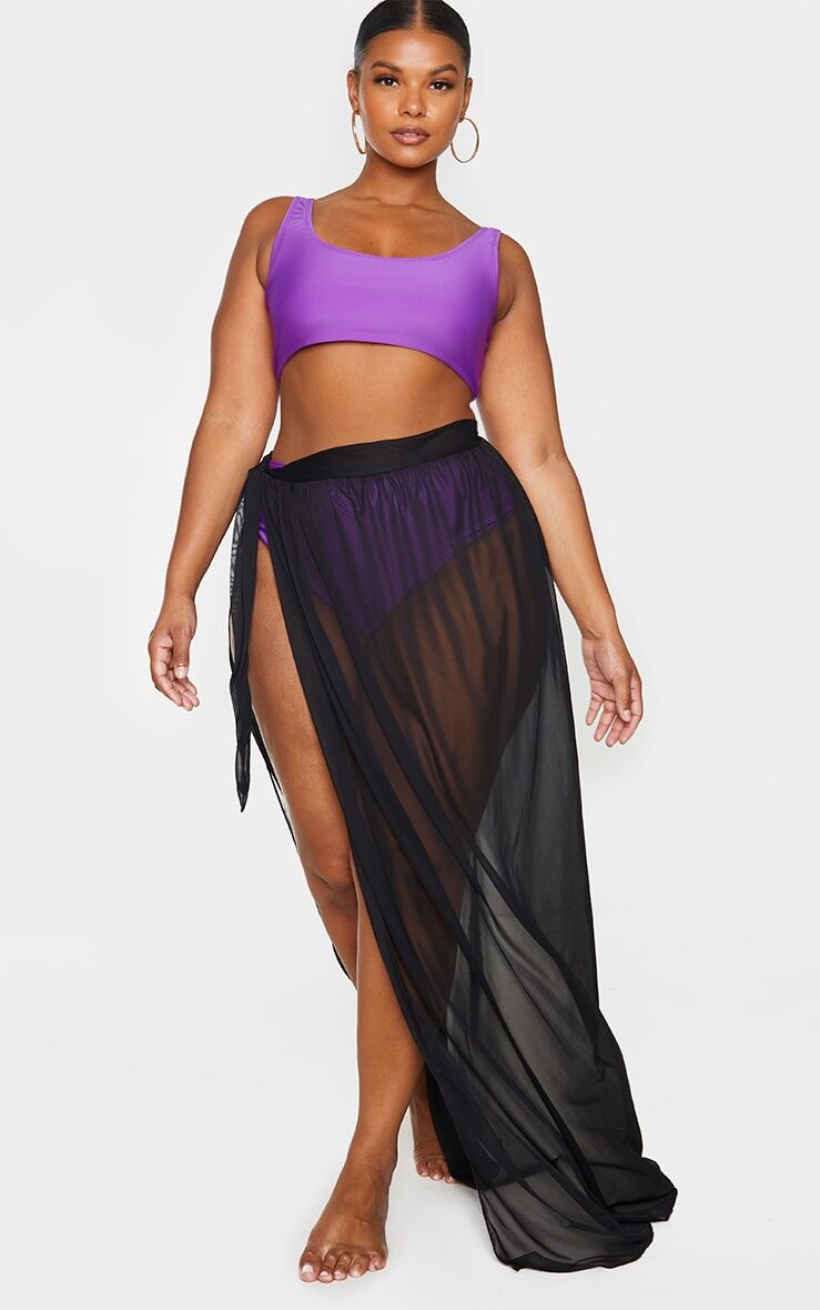 PrettyLittleThing Plus Black Tie Side Maxi Beach Sarong  - Black - Size: 16