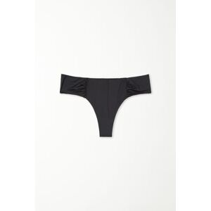 Tezenis Brazilian-Bikinislip mit breiten Seiten und Raffung aus recycelter Mikrofaser Frau Schwarz Größe S