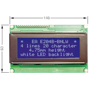 DISPLAY VISIONS LCD 204T BL - LCD-Modul, 4x20, H:9,2mm, bl/ws, m.Bel.