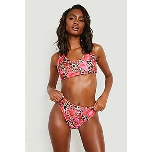 Leopard Palm Scoop Bikini Top  red 38 Female