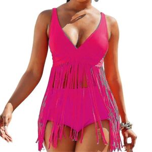 Dame Polstret Frynser Tankini Badetøj Tank Top Boyshorts Bikini Sæt Badedragt Strandbadedragt Rose Red L