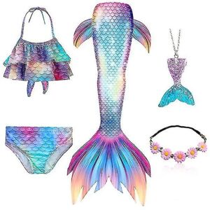 5 stk/sæt Piger Havfrue Hale Badedragt Børn Havfrue Ariel Cosplay Kostume Fantasy Beach Bikini - Perfet Set 1 130