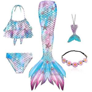 5 stk/sæt Piger Havfrue Hale Badedragt Børn Havfrue Ariel Cosplay Kostume Fantasy Beach Bikini Set 4 150