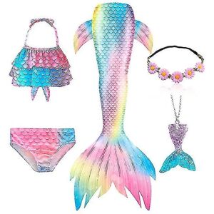 5 stk/sæt Piger Havfrue Hale Badedragt Børn Havfrue Ariel Cosplay Kostume Fantasy Beach Bikini Set 3 120