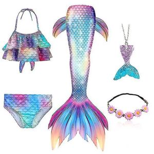 5 stk/sæt Piger Mermaid Tail Badedragt Børn Havfrue Ariel Cosplay Kostume Fantasy Beach Bikini Set 1 120