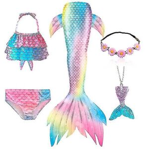 5 stk/sæt Piger Mermaid Tail Badedragt Børn Havfrue Ariel Cosplay Kostume Fantasy Beach Bikini Set 3 130