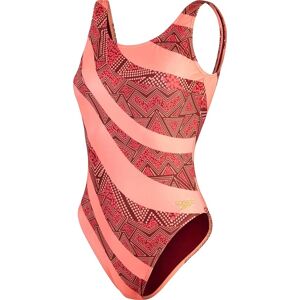 Speedo Women's Printed Deep U-Back Oxblood/Coral 32, Oxblood/Coral