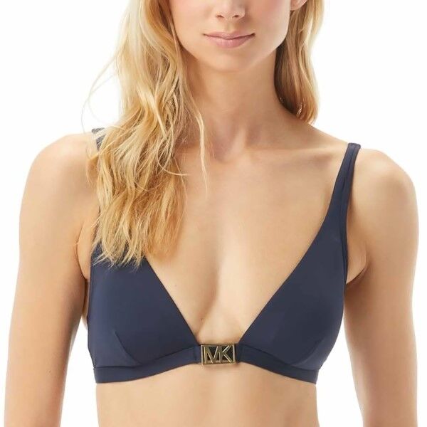 Michael Kors Logo Solids Triangle Bikini Top - Navy-2  - Size: MM6Q509 - Color: Merensininen