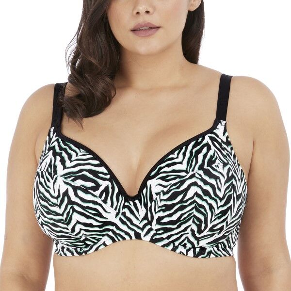 Elomi Zulu Rhythm Underwired Plunge Bikini Top - Black/White  - Size: ES7252 - Color: musta/valk