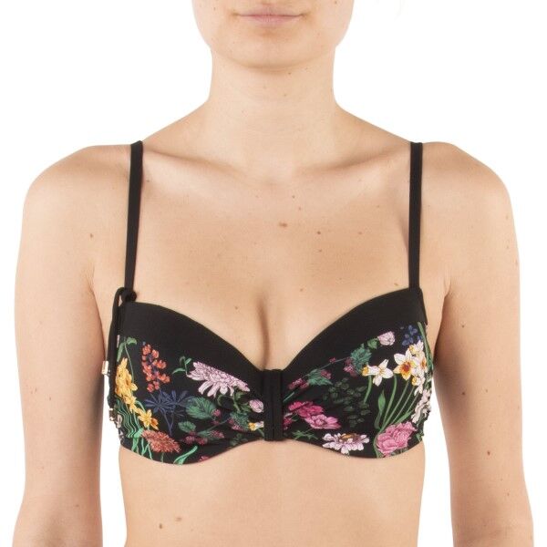 Chantelle Flowers Memory Foam Padded Bikini Bra - Black floral  - Size: C18H50 - Color: Musta kukallinen