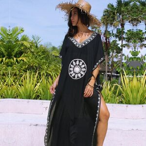 EDOLYNSA Cover-ups d'été pour femmes, Kaftan, robe de plage, tunique en coton noir, Cover-Up pour les maillots de bain - Publicité