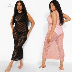 EDOLYNSA Robe en maille ajourée rose, transparente, sans manches, Sexy, Cover-up pour Bikini, vêtements de plage, pour femmes, été, 2022 - Publicité