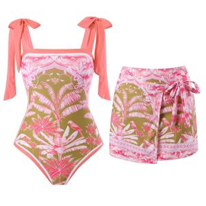 2024 V Neck Swimsuit With Cover Up Floral Print Shoulder Ruffle Swimwear Sexy Swimwear Women Swim Suit Bodysuit Bathing Suit - Publicité