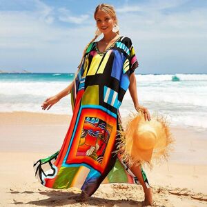 Women Cover Ups Caftan Robe De Plage Rayonne Femmes Boho Coloré Imprimé Plus La Taille Maxi D'été Maillot De Bain Couvrir - Publicité