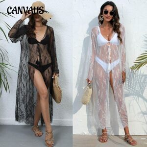 CANVAUS Cardigan de plage à manches longues pour femmes, Cover-up pour Bikini, grande taille, Sexy, transparent, en dentelle, cravate, protection solaire - Publicité