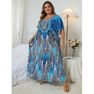 EDOLYNSA Bleu femmes Caftan Bohème robe longue surdimensionné plage vacances vente chaude maillot de bain cover-up chic respirant maison robe - Publicité