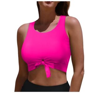 Generic Maillot de bain taille haute push-up à encolure dégagée avec haut court à nouer sur le devant pour femme, rose vif, XXL - Publicité