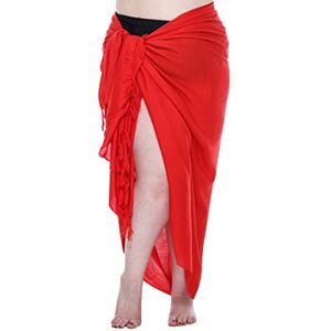 SHU-SHI Sarong/paréo/jupe drapée avec boucle en noix de coco pour femme look de plage solide/à porter sur le maillot de bain grande taille rouge - Publicité