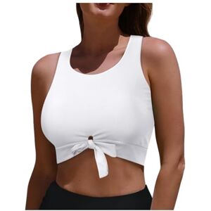 Generic Maillot de bain taille haute push-up à encolure dégagée avec haut court à nouer sur le devant pour femme, blanc, XXL - Publicité