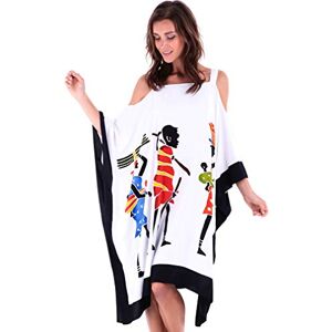 SHU-SHI Caftan Court Style Poncho pour Femme épaules Nues à Porter sur Le Maillot de Bain Motif Tribal/Peint à la Main Grande Taille Blanc Motif Femme - Publicité