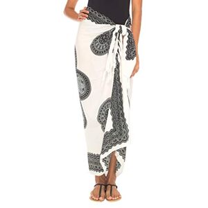SHU-SHI Sarong avec boucle en noix de coco pour femme look de plage/motif floral à porter sur le maillot de bain blanc/noir/gris - Publicité