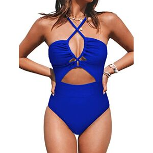 CUPSHE Maillot de bain une pièce pour femme avec décolleté plongeant, bleu marine, Taille L - Publicité