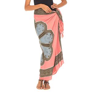 SHU-SHI Sarong avec Boucle en Noix de Coco pour Femme Look de Plage/Motif Floral à Porter sur Le Maillot de Bain Corail/Gris - Publicité