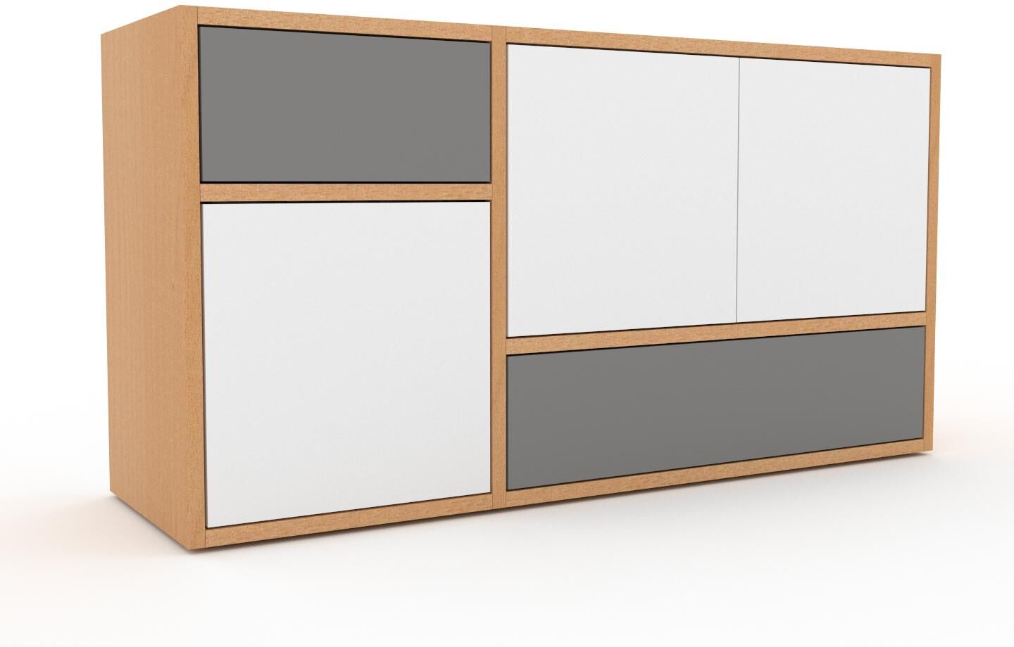 MYCS Enfilade - Hêtre, design, buffet, avec porte Blanc et tiroir Gris - 116 x 61 x 35 cm