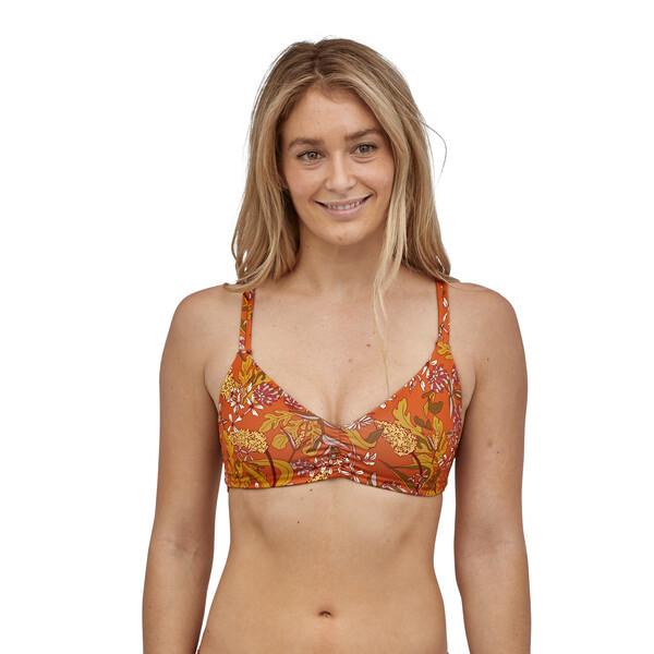 Patagonia Women's Reversible Seaglass Bay Bikini Top, Field Floral: Desert Orange / M