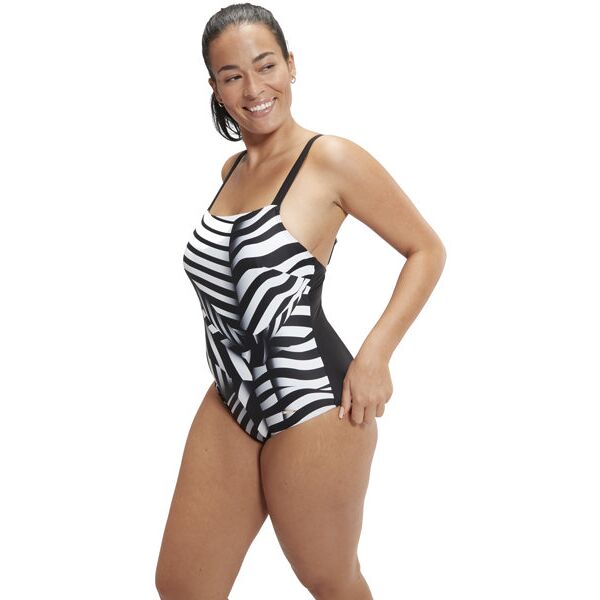 speedo shaping square neck printed - costume intero - donna black/white 38