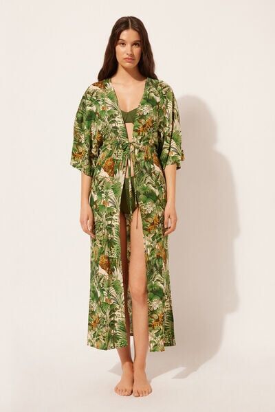 Calzedonia Kimono Lungo Savage Tropics Donna Verde S/M